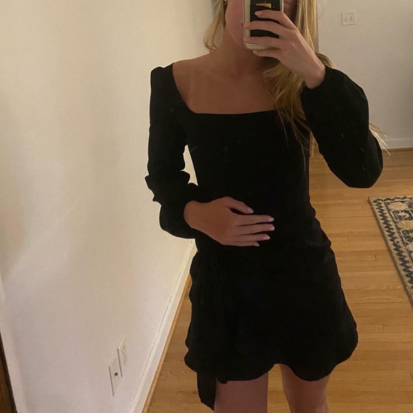 "The Villa Mini Dress" BNWT Princess Polly Black Tie waist mini dress - Picture 2 of 3